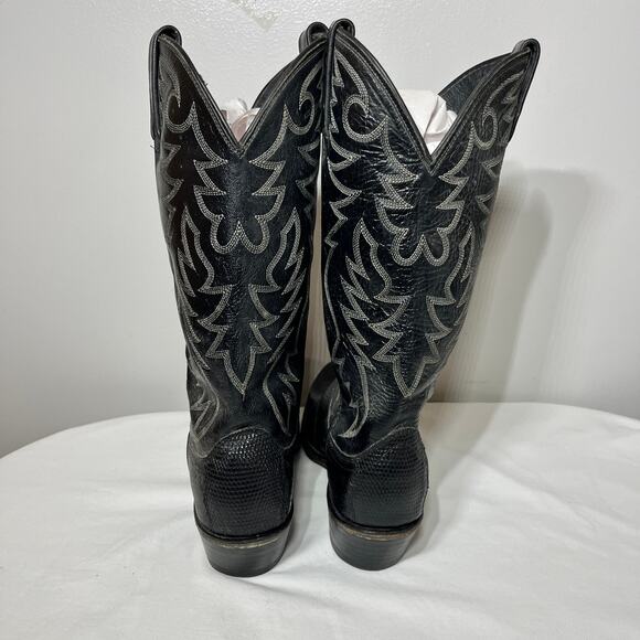 VTG Dan Post P2393 Boots Mens Cowboy Black Teju Lizard Skin Leather Western 8D - Picture 6 of 13